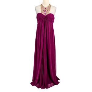 VINTAGE Formal Halter Gown Empire Waist Dress Pink Jeweled Beaded Size 8